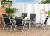 7 Piece Garden Dining Set, Outdoor Table and 6 Folding and Reclining Chairs, Aluminium Frame, T3398P318582
