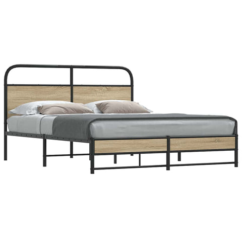 Metal Bed Frame without Mattress Smoked Oak 160x200 cm 3318679