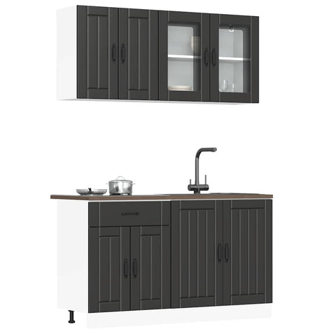 ZNTS 4 Piece Kitchen Cabinet Set Kalmar Black Engineered Wood 3314862