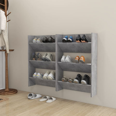 Wall Shoe Cabinets 2 pcs Concrete Grey 60x18x90 cm Engineered Wood 806768