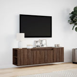 TV Wall Cabinet with LED Lights Brown Oak 135x31x39.5 cm 852389