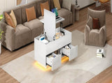 Lift-Top Coffee Table, High Gloss Centre Table with 2 drawers & LED lights, Lifting Sofa Side Table, N605P439616W