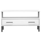 ZNTS Coffee Table with Metal Legs White 85x50x45cm Solid Wood OSLO 351035