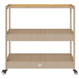 Bar Cart 3-Tier Beige Poly Rattan and Solid Wood Acacia 368725