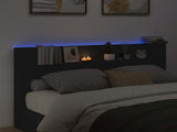Storage Headboard with LED Black Engineered Wood 3418690