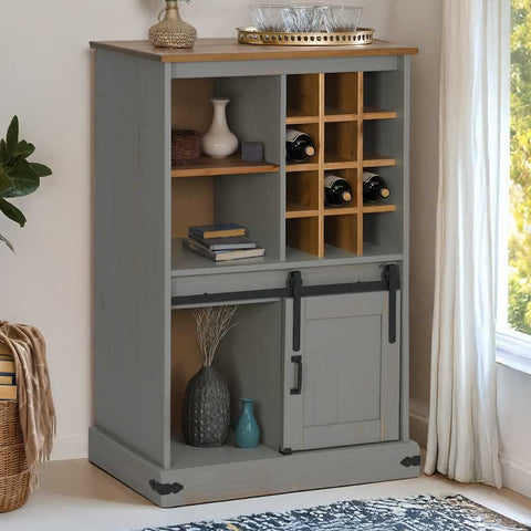 ZNTS Wine Cabinet HALDEN with Wine Racks and Sliding Door Grey Pine 4018447