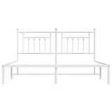 Bed Frame White Powder-Coated Steel Double Bed Frame 353591