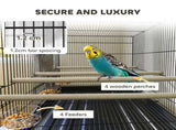 Bird Cage with Divider, 4 Wooden Perches, Slide Out Tray, 4 Feeders, for Budgie, Lovebird, Canary, T3398P376234