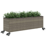 ZNTS Garden Planter with Wheels and 3 Pots Grey 107x32x38 cm Poly Rattan 366421