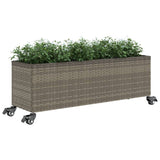 Garden Planter with Wheels and 3 Pots Grey 107x32x38 cm Poly Rattan 366421