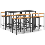 Garden Bar Set Black PE Rattan 9-Piece Footrest Garden Bar Set 3187696