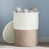 Storage Basket with Lid Brown and White 37x50 cm Cotton 358480
