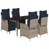 5 Piece Garden Dining Set with Cushions Grey Poly Rattan 3213478