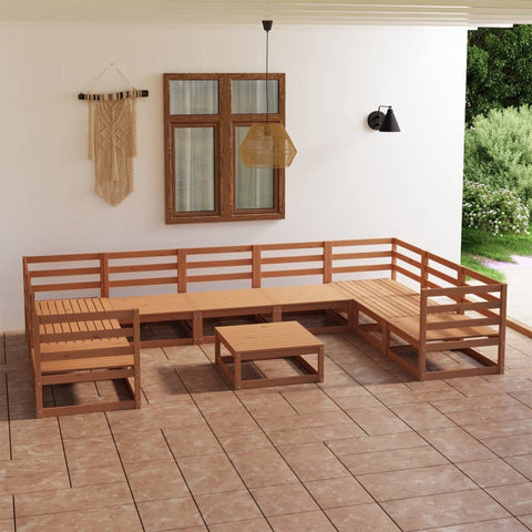 ZNTS 10 Piece Garden Lounge Set Solid Pinewood 3076267