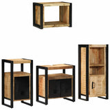 Bathroom Furniture Set 4 pcs Brown and Black Solid Mango Wood 3305662