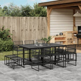 11 Piece Garden Dining Set Black Poly Rattan 3295044