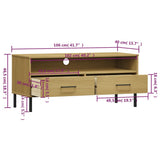 TV Cabinet with Metal Legs Brown Solid Wood Pine OSLO 351024