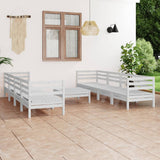 ZNTS 9 Piece Garden Lounge Set White Solid Pinewood 3082518