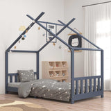Kids Bed Frame Grey Solid Pine Wood 90x200 cm 283372