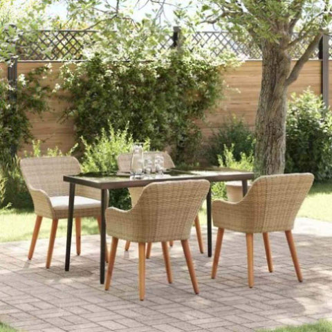 Garden Dining Set with Cushion 5 pcs Beige Poly Rattan 3261693