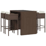 5 Piece Garden Bar Set with Cushions Brown Poly Rattan 3203944