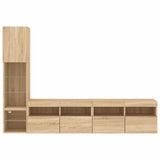 4 Piece TV Wall Units with LED Sonoma Oak Engineered Wood 3216713