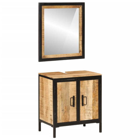 ZNTS 2 Piece Bathroom Furniture Set Iron and Solid Wood Mango 3217114
