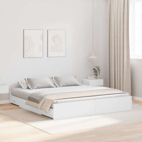 Storage Bed Frame White 180 x 200 cm Engineered wood 3335269