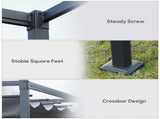 4 x 3m Retractable Roof Gazebo, Metal Pergola Patio Sun Shelter with Retractable Canopy, Grey T3398P310863
