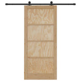 Sliding Door Natural and Black 93 x 211 cm Solid Pine Wood 3333376
