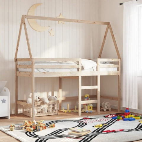 ZNTS Loft Bed with Ladder and Roof without Mattress 90x200 cm 3282104