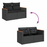 6 Piece Garden Sofa Set with Cushions Black Poly Rattan Acacia 3327471