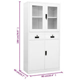 Office Cabinet White 90x40x180 cm Steel and Tempered Glass 336421