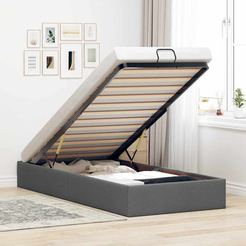 Ottoman Bed Frame without Mattress Dark Grey Single Fabric 3310917