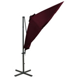 ZNTS Cantilever Garden Parasol with Pole and LED Lights Bordeaux Red 300cm 312334