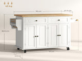 Rolling Kitchen Island Storage Trolley with Rubber Wood Top & Drawers for Dining Room, Cream White T3398P328327