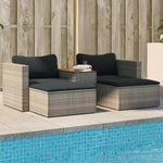 ZNTS 5 Piece Garden Sofa Set with Cushions Grey Poly Rattan Acacia 365726