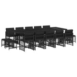 15 Piece Garden Dining Set with Cushions Black Poly Rattan 3210991