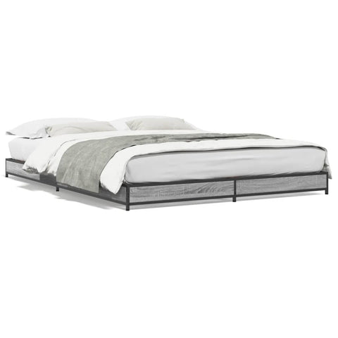 ZNTS Bed Frame Grey Sonoma 140x200 cm Engineered Wood and Metal 845149