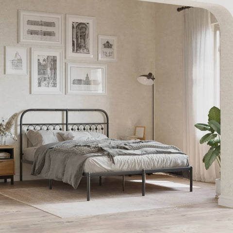Metal Bed Frame without Mattress with Headboard Black 140x190cm 376600
