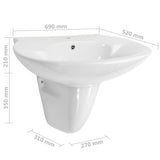 Wall-mounted Basin Ceramic White 690x520x210 mm 143009