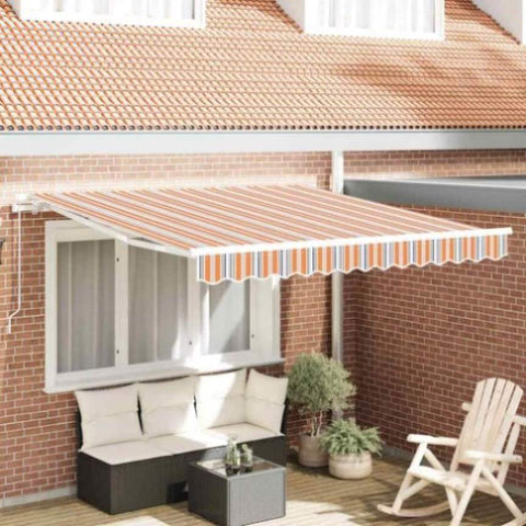 Retractable Awning Manual Orange and grey and blue and white 3330285