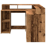 Desk with LED Lights Old Wood 130x130x91 cm Engineered Wood 3309454