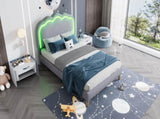 Upholstered Bed, 3ft 90x190cm Single Bed with LED, Bed Frame with Wooden Slats and Adjustable Height N601P288476G