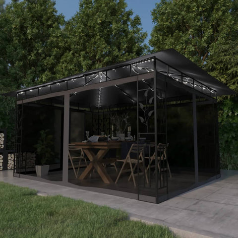 Gazebo with Mosquito Net&LED String Lights 4x3x2.73m Anthracite 3070317