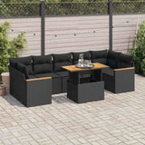 7 Piece Garden Sofa Set with Cushions Black Poly Rattan Acacia 3327457