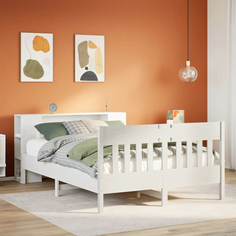 ZNTS Bookcase Bed without Mattress White 135x190 cm Double Solid Wood Pine 3323192