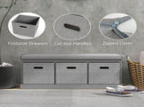 Three-Drawer Shoe Storage Bench, with Padded Top Seat - Grey T3398P329500