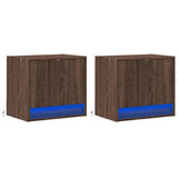 ZNTS Wall-mounted Bedside Cabinets with LED Lights 2 pcs Brown Oak 852088