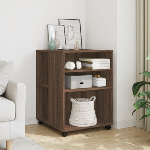 ZNTS Side Table with Wheels Brown Oak 55x60x78 cm Engineered Wood 853161